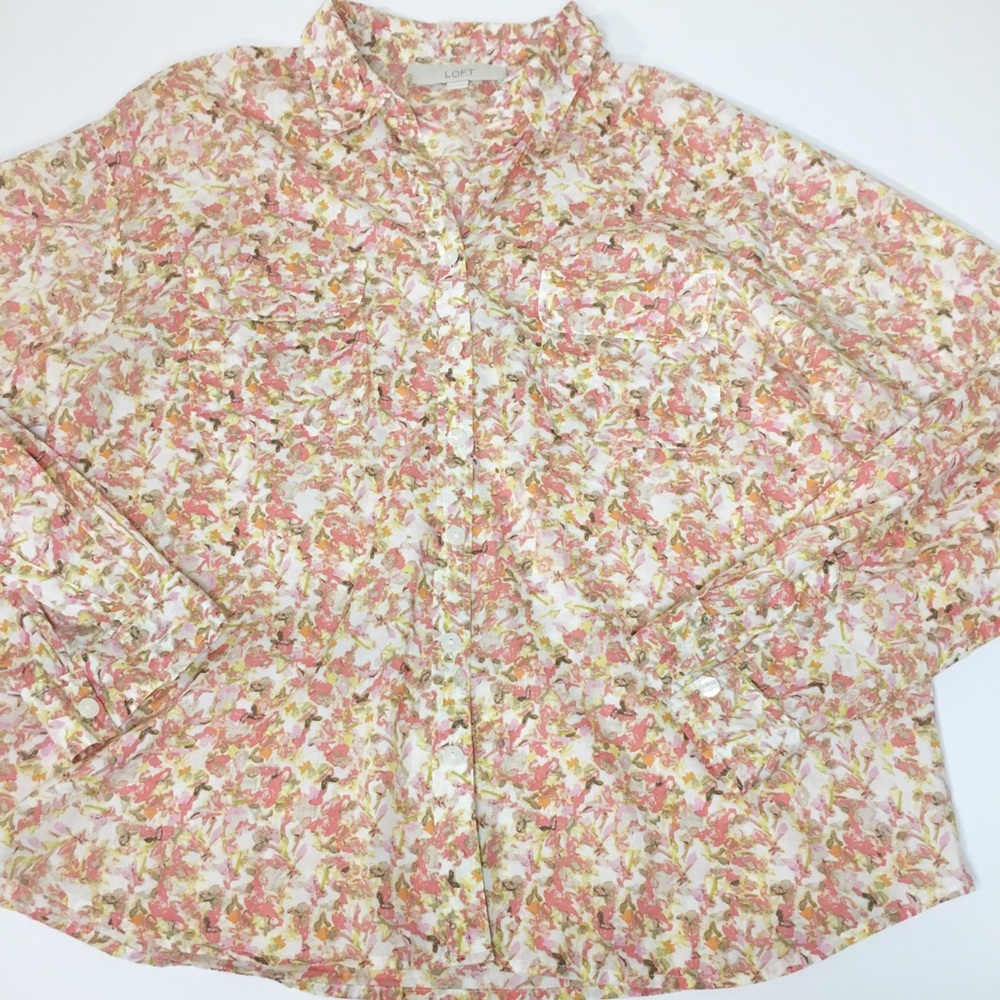 Loft Button Down Blouse Medium - image 1